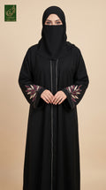 Stonework Embroidery Abaya from front in romantic nida fabric