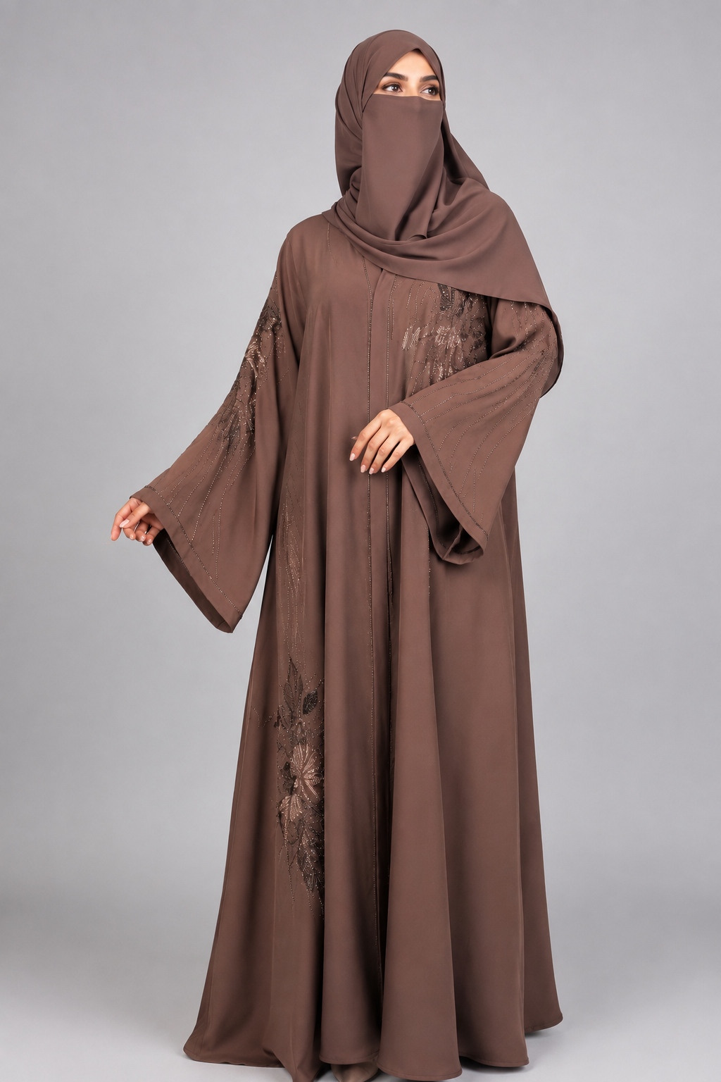 Front-Open Meraki Stonework Abaya | Premium Romantic Nida Stone-Studded Abaya