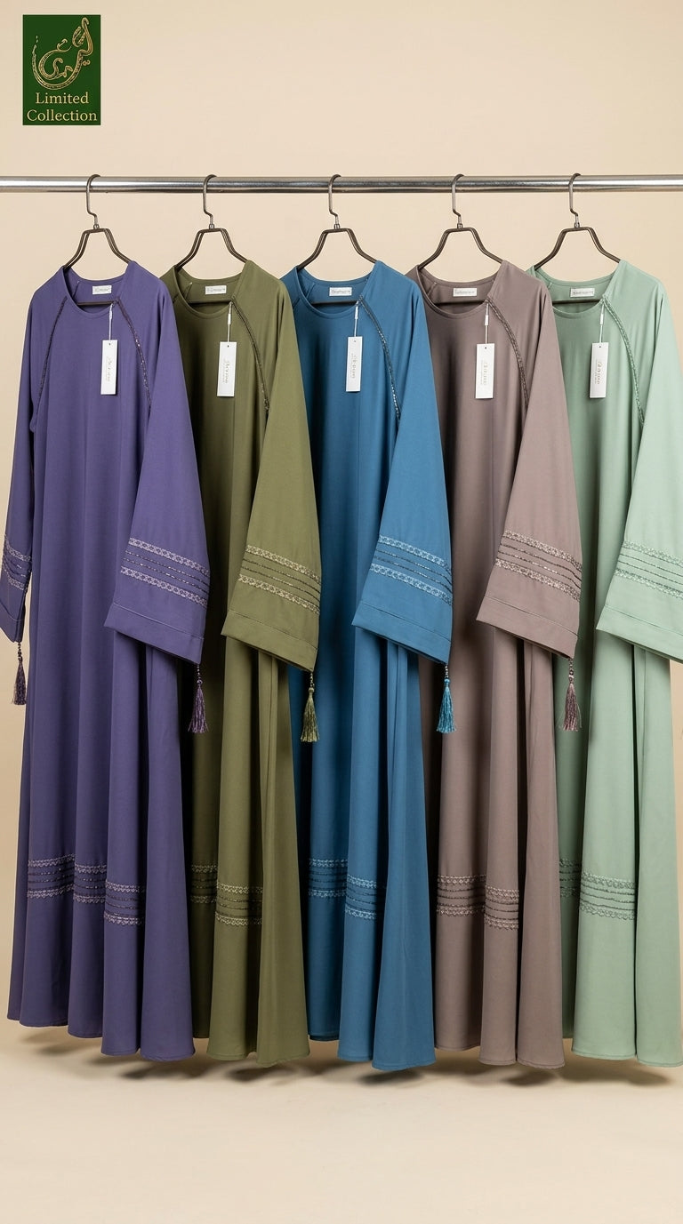 Front-Closed Long Flare Stone Embroidered Abaya | Premium Nida Stonework Abaya