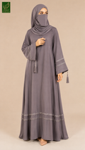 Front-Closed Long Flare Stone Embroidered Abaya | Premium Nida Stonework Abaya