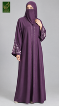 Front-Open Stonework Embroidered Sleeves Abaya | Premium Romantic Nida Embroidered Stonework Abaya