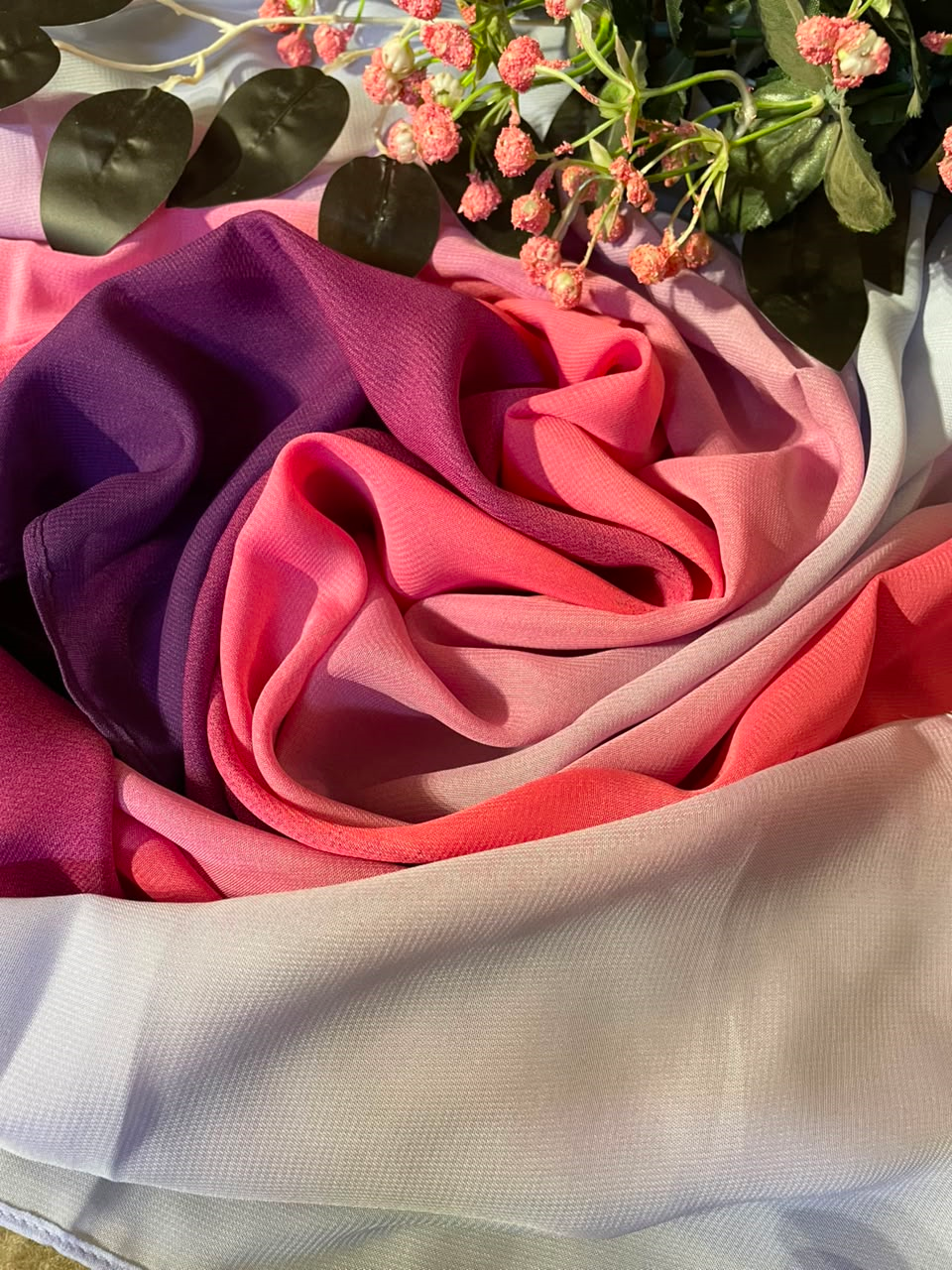 Sunset Bloom Ombré Hijab | Premium Chiffon Scarf