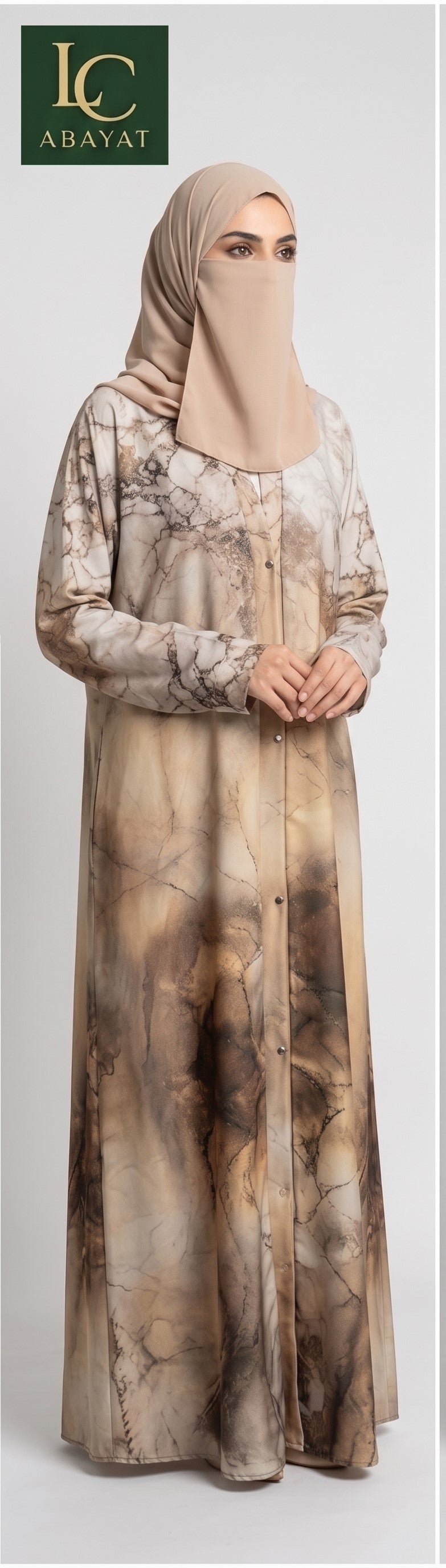 Front-Open Self-Print Nida Abaya | Marble Wash Abaya with Side Pockets