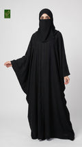 Front-Open Black Chevron Stonework Embroidery Butterfly Abaya | Premium Nida Embroidered Stone-Studded Black Butterfly Abaya