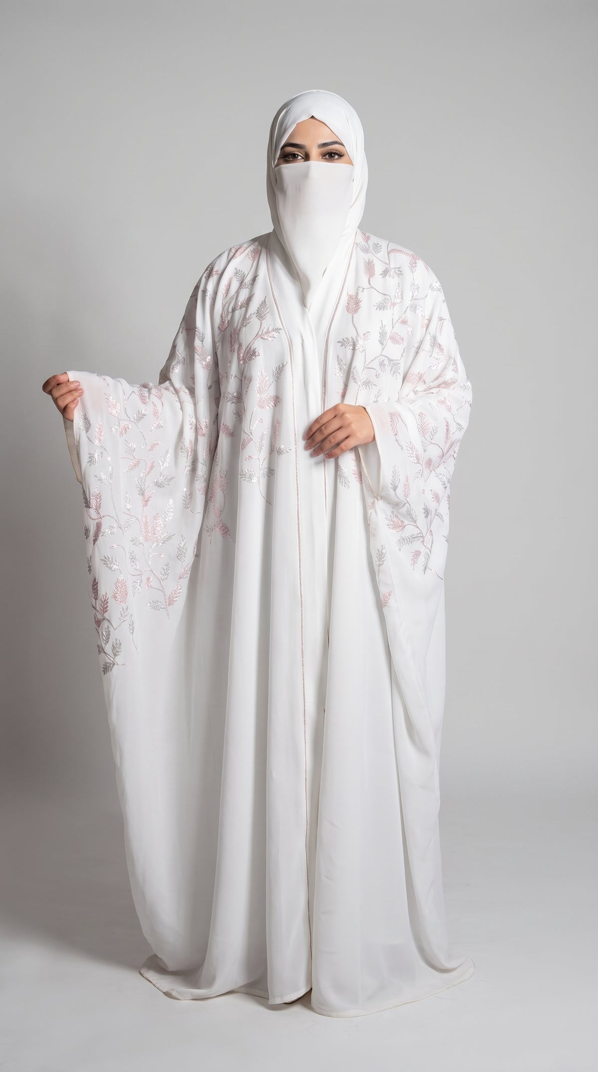 Front-Open Vine Trail Stone-Studded Butterfly Abaya | Premium Nida Stonework Butterfly Abaya