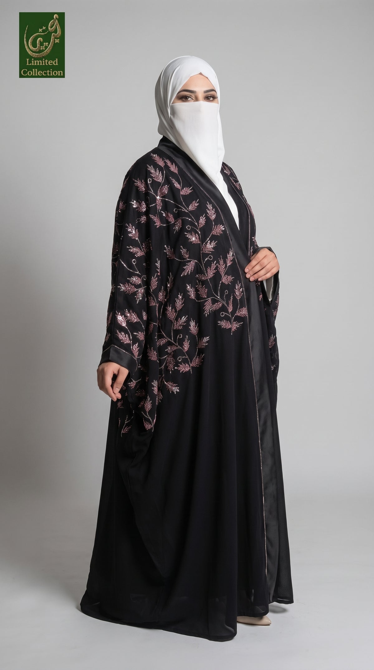 Front-Open Vine Trail Stone-Studded Butterfly Abaya | Premium Nida Stonework Butterfly Abaya