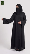 Front-Open Sparkling Stonework Black Abaya | Premium Nida Black Stone-Studded Abaya