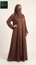 Front-Open Block Stonework Abaya | Premium Romantic Nida Stone-Studded Abaya