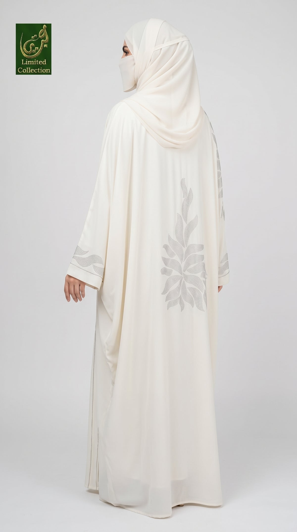 Front-Open Petal Stonework Butterfly Abaya with Scarf | Premium Nida Stone-Studded Butterfly Abaya