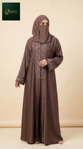 Front-Open Rosevine Handcrafted Cutdana Abaya | Premium Romantic Nida Abaya with Handmade Embellishments