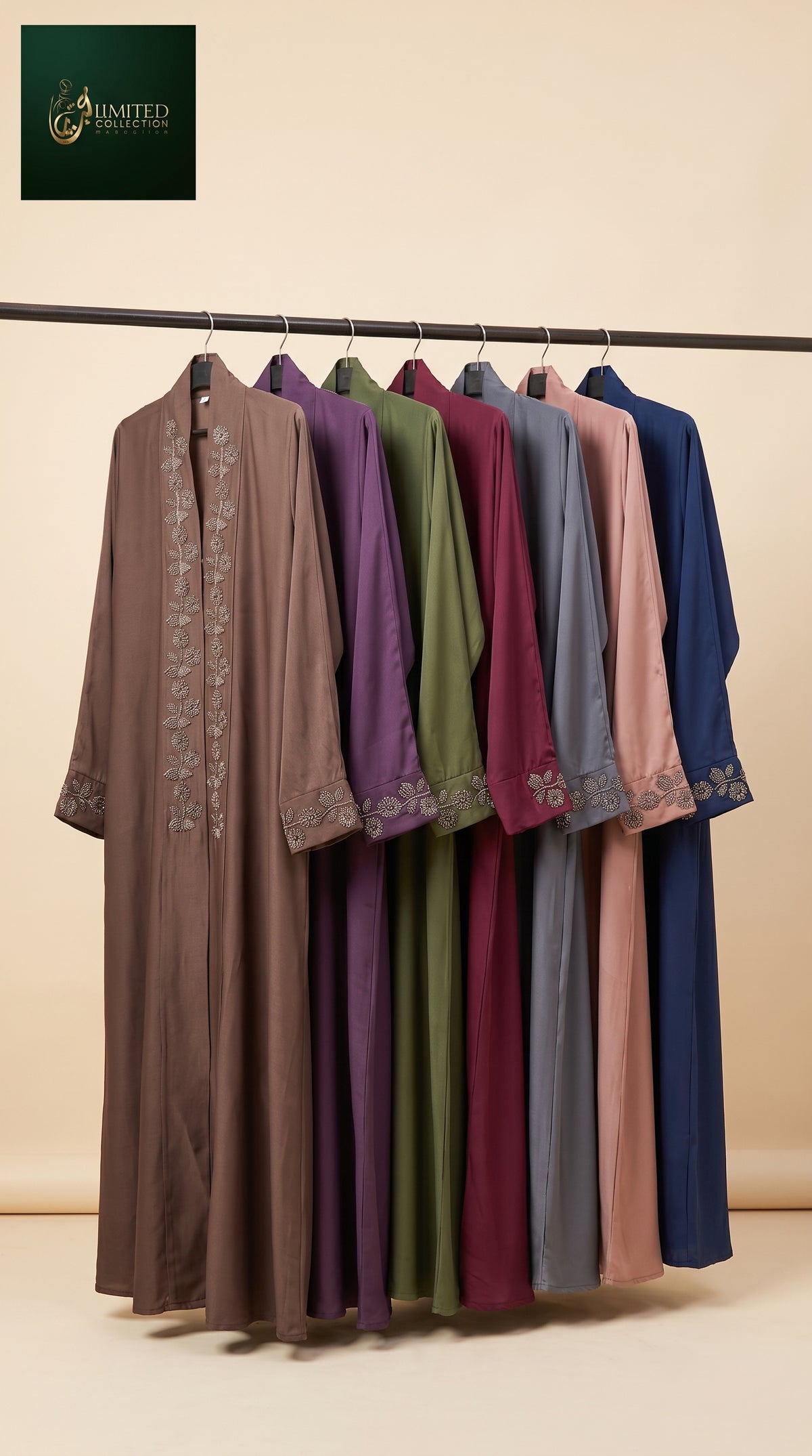 Front-Open Rosevine Handcrafted Cutdana Abaya | Premium Romantic Nida Abaya with Handmade Embellishments