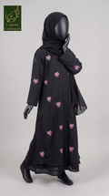Kids Black Front-Open Cute Bow Embroidered Abaya | Premium Black Embroidered Nida Abaya For Kids