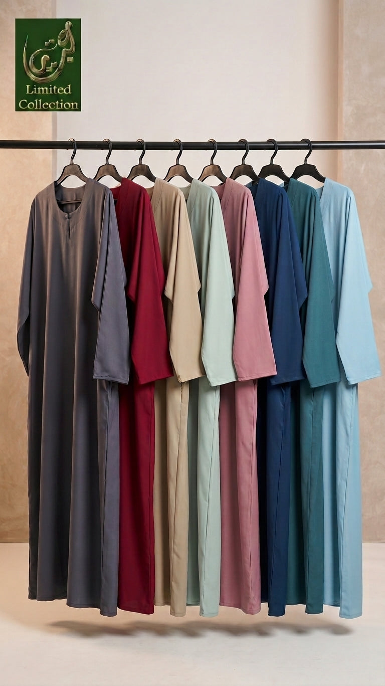 Front closed maxi abaya with round neck. PRemium nida abaya