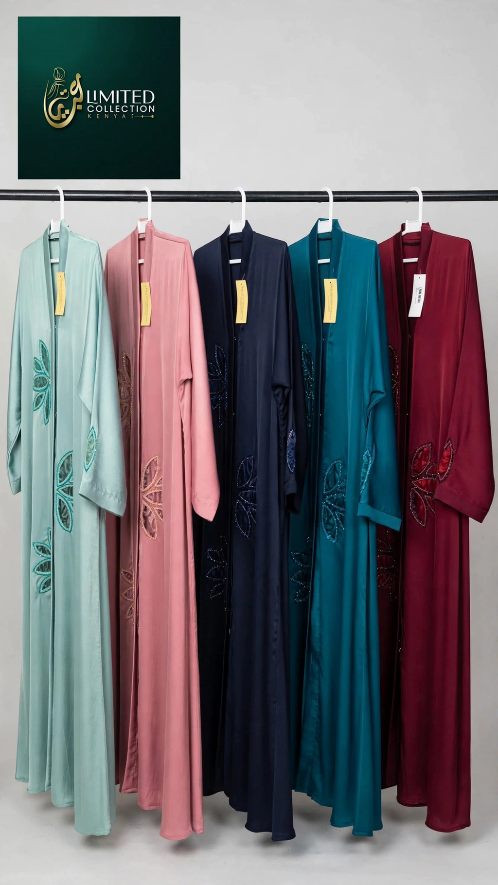 Front-Open Petal Cutdana Handwork Abaya | Premium Romantic Nida Handcrafted Cutdana Colored Abaya