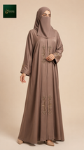 Front-Open Dubai Style High-Neck Cutdana Abaya | Premium Romantic Nida Abaya with Handcrafted Cutdana Abaya