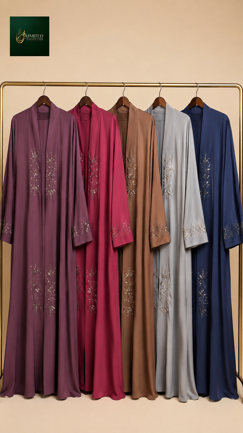 Front-Open Dubai Style High-Neck Cutdana Abaya | Premium Romantic Nida Abaya with Handcrafted Cutdana Abaya