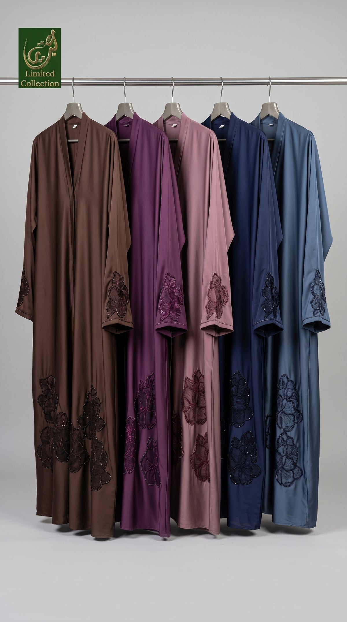 Front-Open Handmade Embellishment Abaya | Premium Romantic Nida Floral Handcrafted Cutdana Abaya