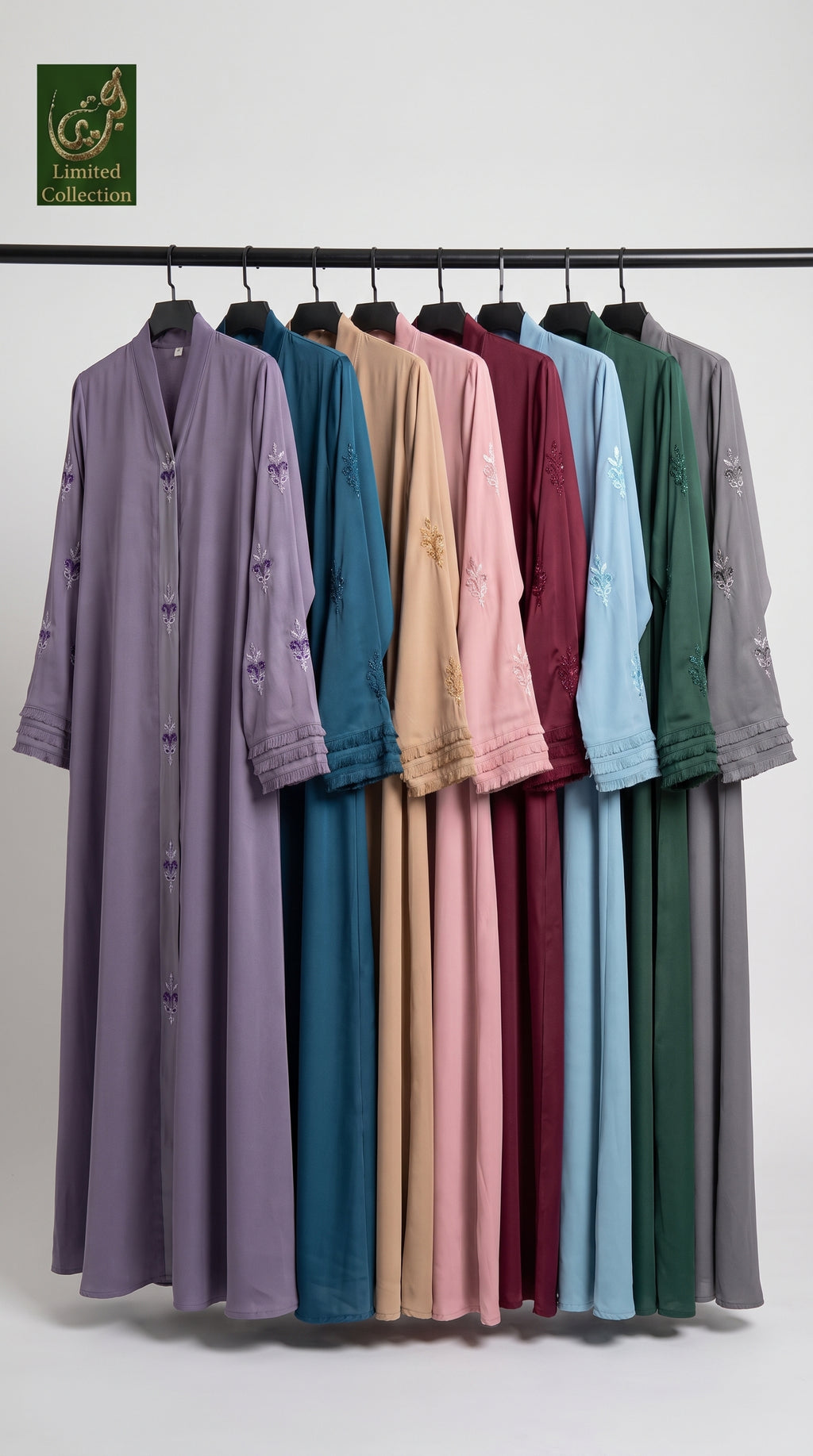 Front-Open Cutdana Fleur-De-Lis Motif Abaya | Premium Romantic Nida Cutdana Handwork Abaya