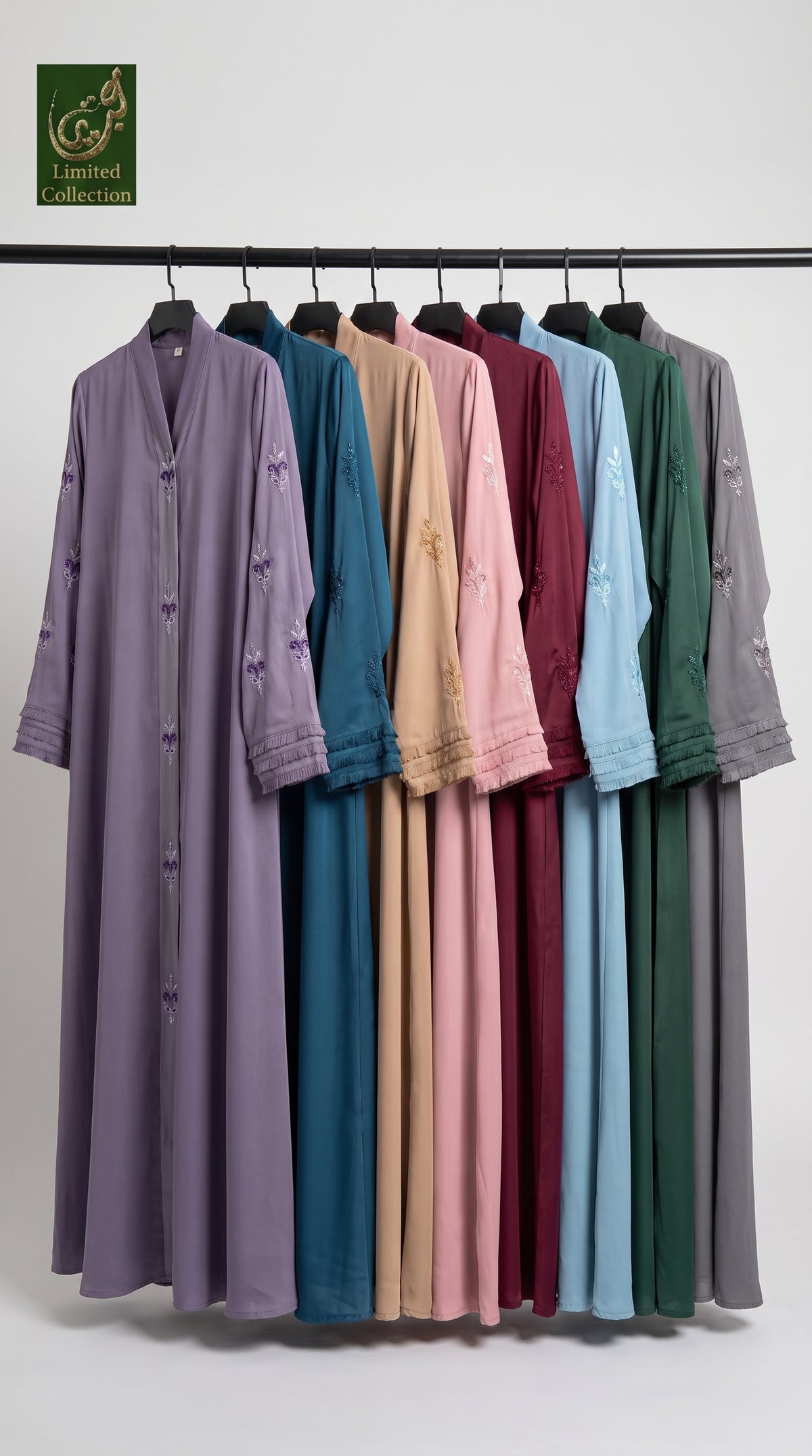 Front-Open Cutdana Fleur-De-Lis Motif Abaya | Premium Romantic Nida Cutdana Handwork Abaya