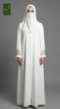 Front-Open Abaya with Starburst Stonework Embroidery & Scarf  | Premium Nida Embroidered Stonework Abaya