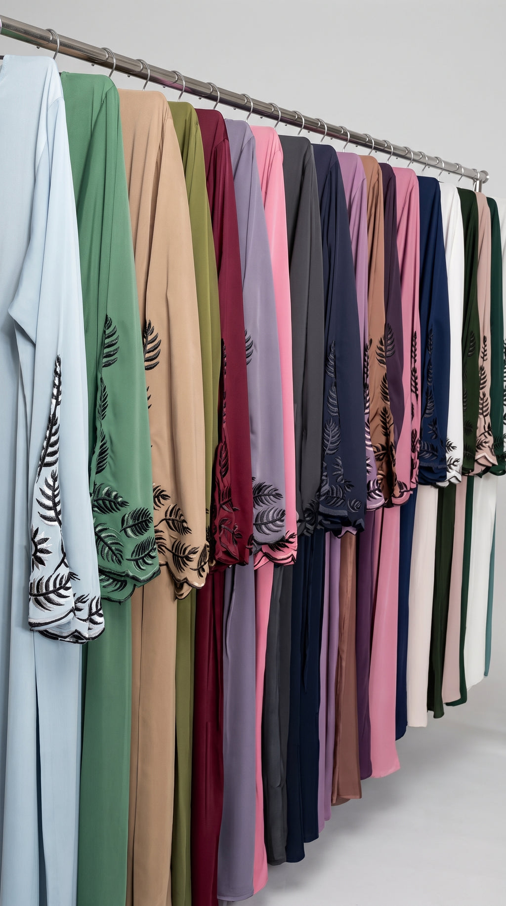 Front-Open Abaya with Floral Embroidered Sleeves | Premium Nida Colored Embroidery Abaya