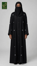Front-Open Scattered Floral Embroidered Abaya | Premium Nida Colored Embroidery Abaya