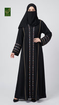 Front-Open Diamond Stripe Stonework Embroidery Abaya | Premium Korean Nida Embroidered Stonework Abaya