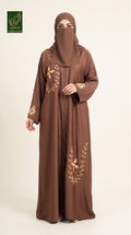 Front-Open Abaya with Floral Stonework Embroidery | Premium Romantic Nida Stonework Embroidered Abaya