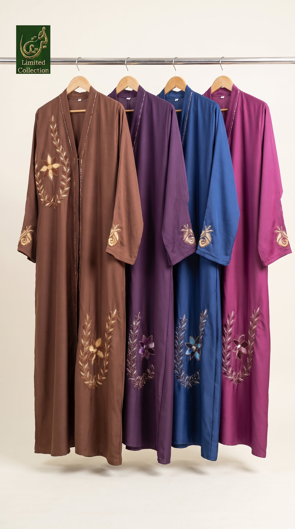 Front-Open Abaya with Floral Stonework Embroidery | Premium Romantic Nida Stonework Embroidered Abaya