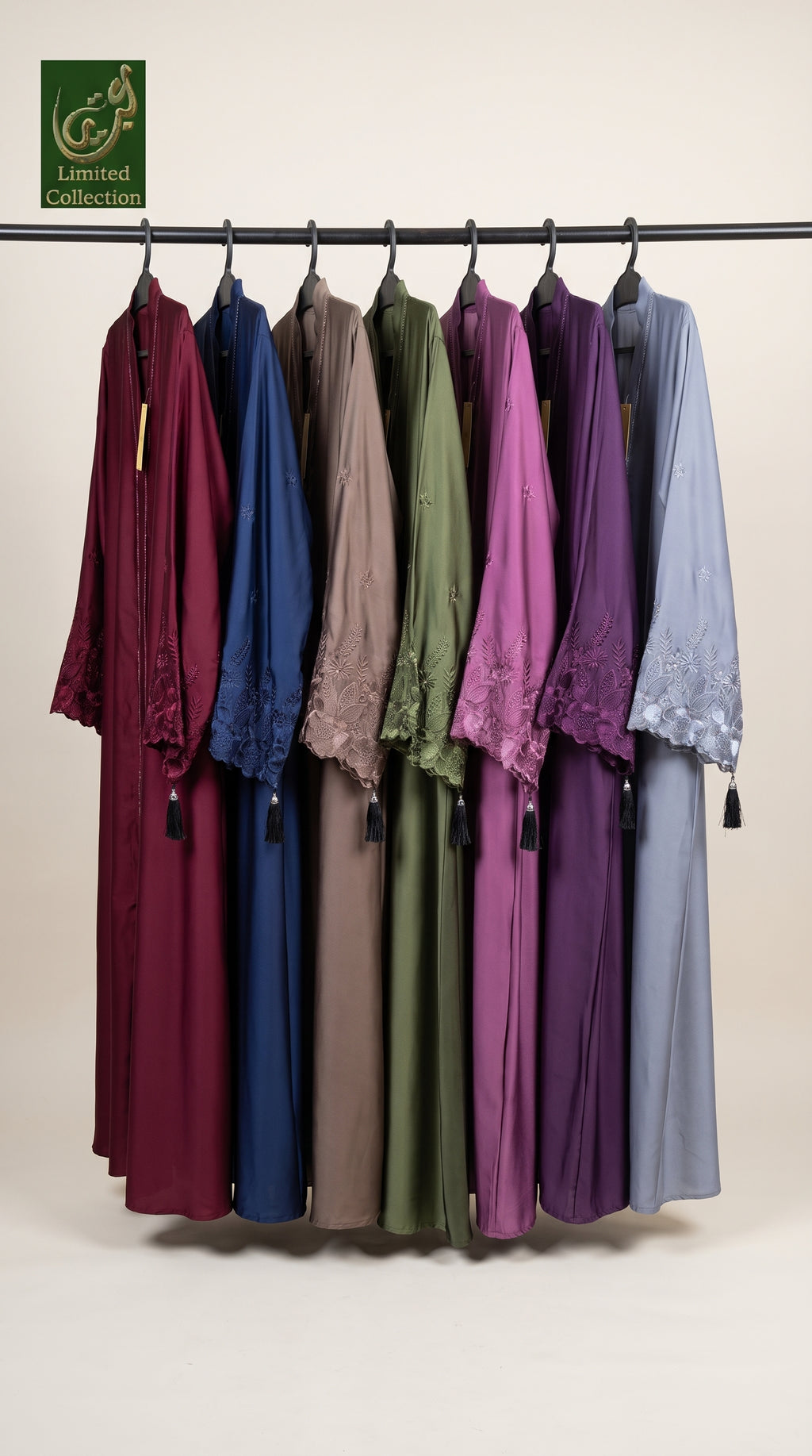 Front-Open Rose Floral Stone-Studded Embroidery Cutwork Abaya | Premium Romantic Nida Floral Stonework Embroidered Abaya