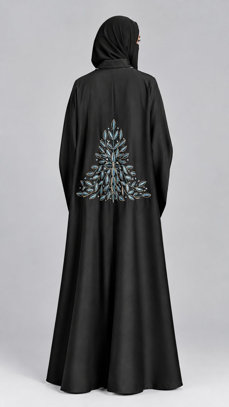 Front-Open Stonework Embroidery Abaya | Premium Romantic Nida Embroidered Stone-Studded Abaya