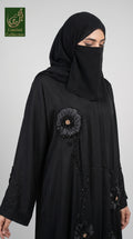 Front-Open Tissue Beaded Handwork Floral Abaya | Premium Romantic Nida Cutdana Floral Abaya