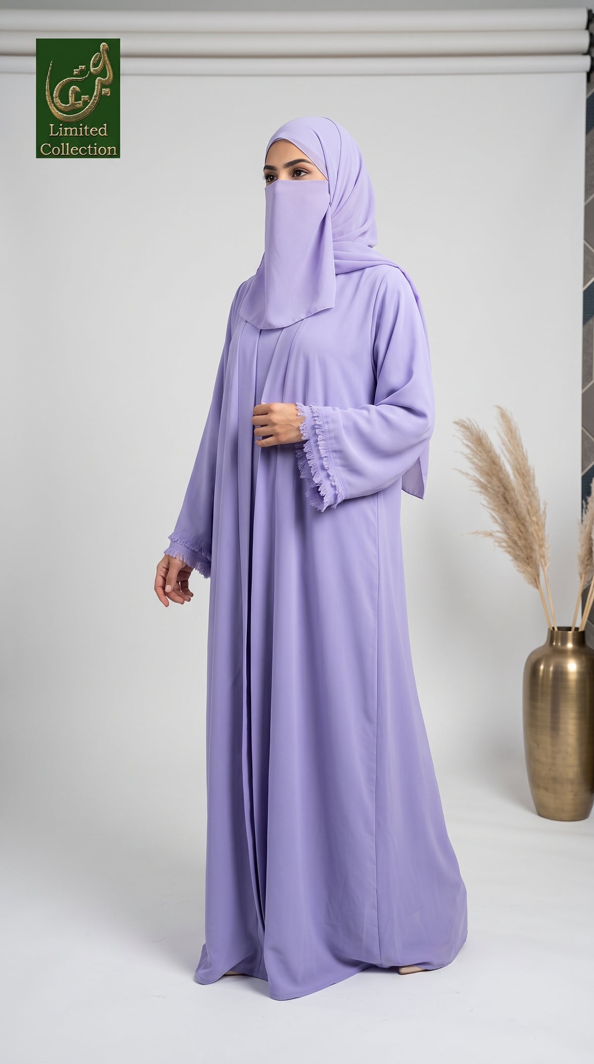 Front-Open Plain Abaya with Fringe Cuffs | Premium Korean Nida Abaya