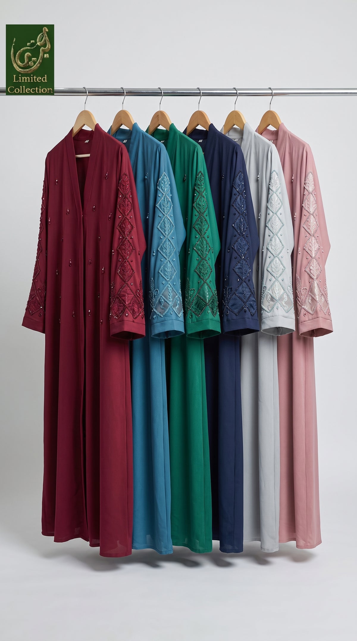 Front-Open Dew-Drop Handwork Cutdana Abaya | Premium Romantic Nida Handcrafted Cutdana Abaya
