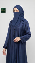 Front-Open Pleated Abaya with Crystal Buttons & Tassel | Premium Romantic Nida Handcrafted Cutdana Abaya