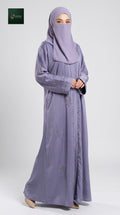 Front-Open Stonework Abaya with Side Pockets | Premium Romantic Nida Stone-Studded Colored Abaya