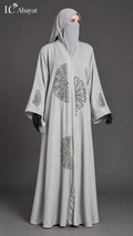 Front-Open Handcrafted Fan Blossom Tissue Cutdana Abaya | Premium Romantic Nida Handwork Cutdana Colored Abayas