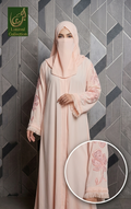 Front-Open Magnolia Floral Cutdana Handwork & Fringe-Cuff Abaya | Premium Moss Chiffon Abaya with Matching Scarf