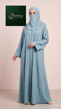 Front-Open Scattered Bloom Embroidery Abaya | Premium Romantic Nida Colored Embroidered Abaya