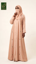 Front-Open Scattered Floral Motifs Embroidered Abaya | Premium Romantic Nida Embroidery Colored Abaya