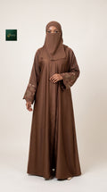 Front-Open Embroidered Cuff Minimal Abaya | Premium Romantic Nida Colored Embroidered Abaya