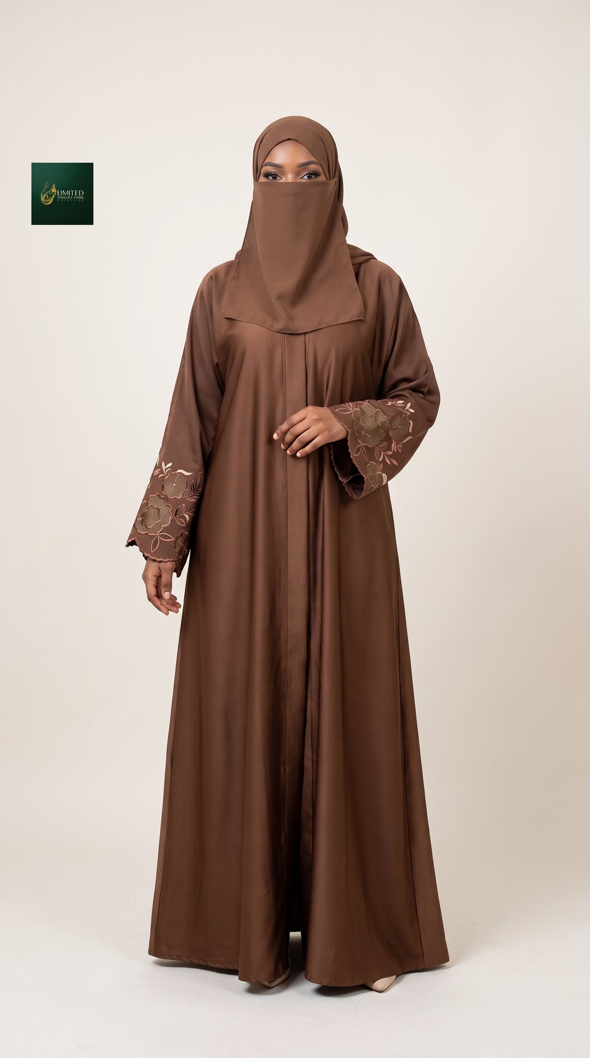 Front-Open Embroidered Cuff Minimal Abaya | Premium Romantic Nida Colored Embroidered Abaya