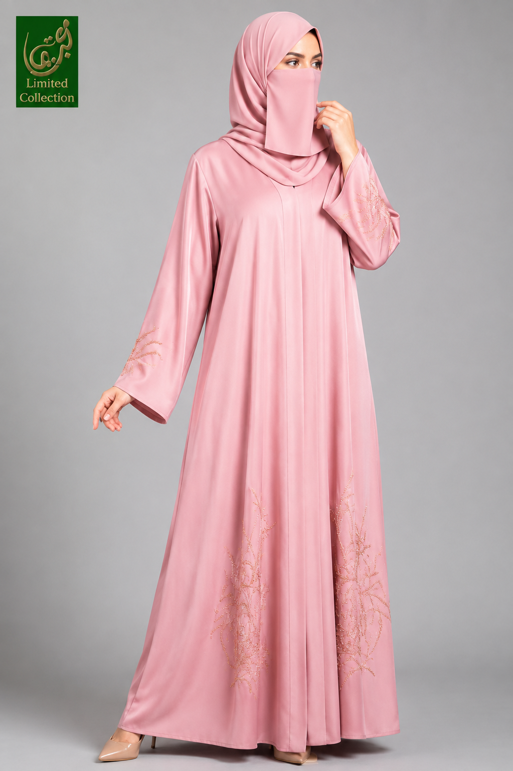Front-Open Handcrafted Starburst Cutdana Abaya | Premium Romantic Nida Handwork Embellished Abaya
