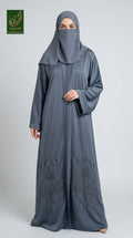 Front-Open Vine Cutdana Handwork Abaya | Premium Romantic Nida Handcrafted Cutdana Colored Abaya