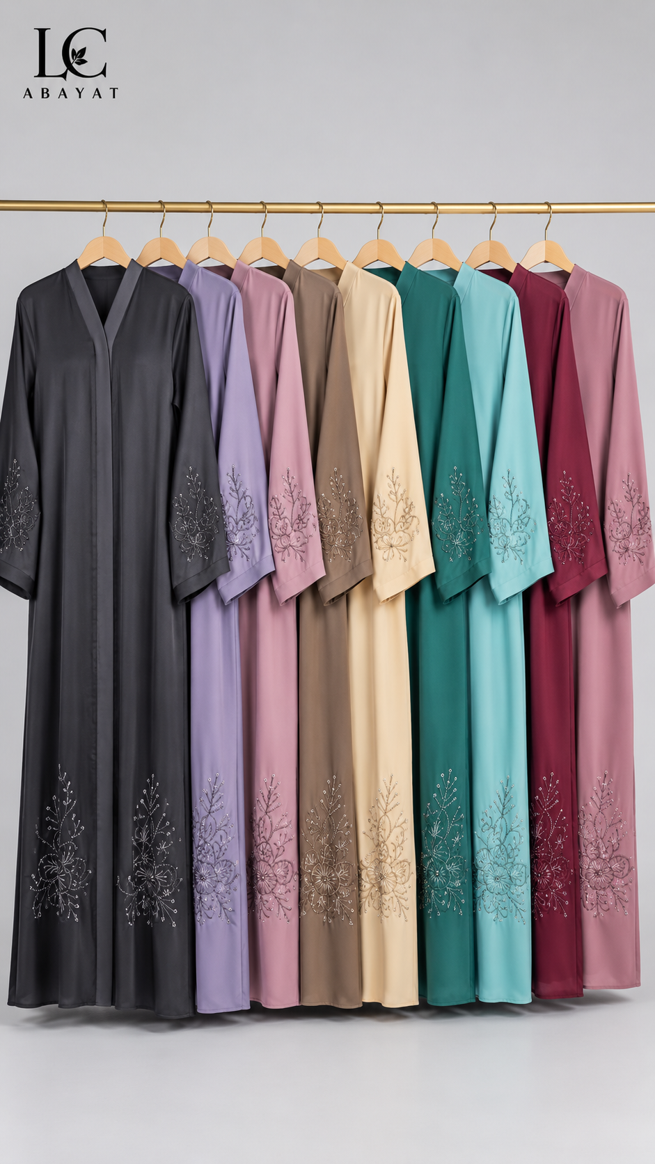 Front-Open Colorful Blossom Cutdana Handwork Abaya | Premium Romantic Nida Handcrafted Cutdana Colored Abayas