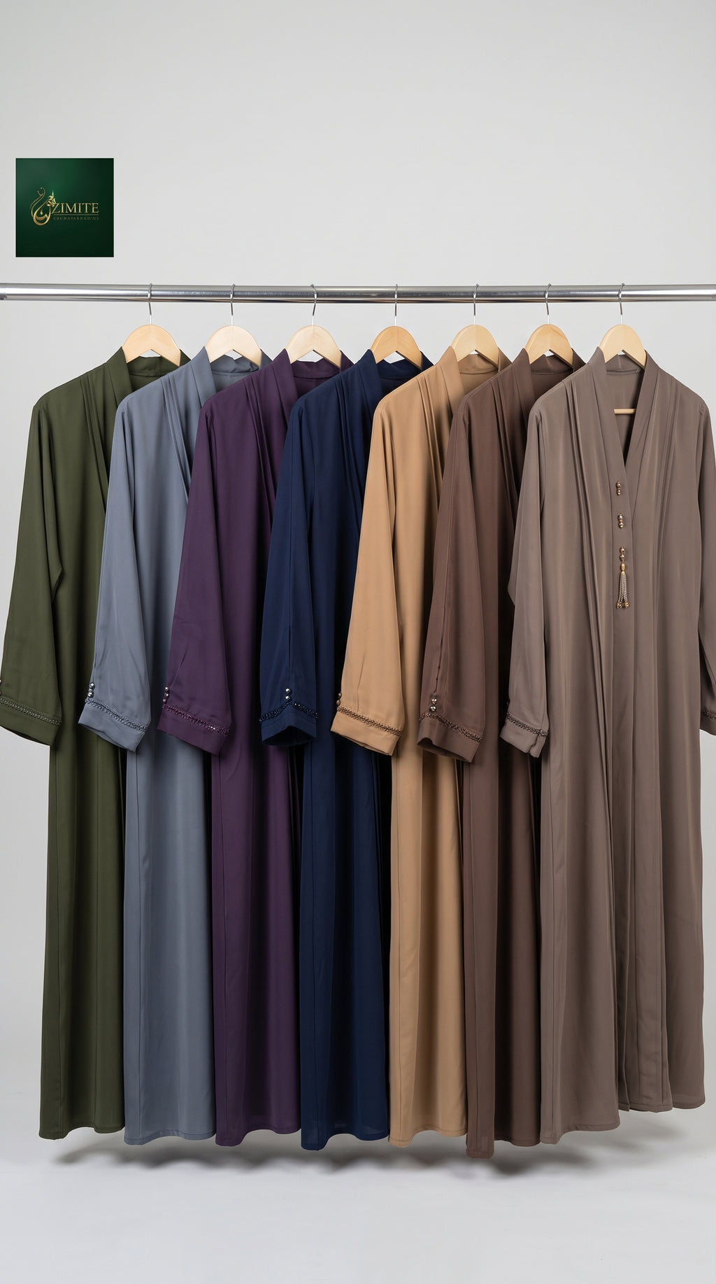 Front-Open Pleated Abaya with Crystal Buttons & Tassel | Premium Romantic Nida Handcrafted Cutdana Abaya