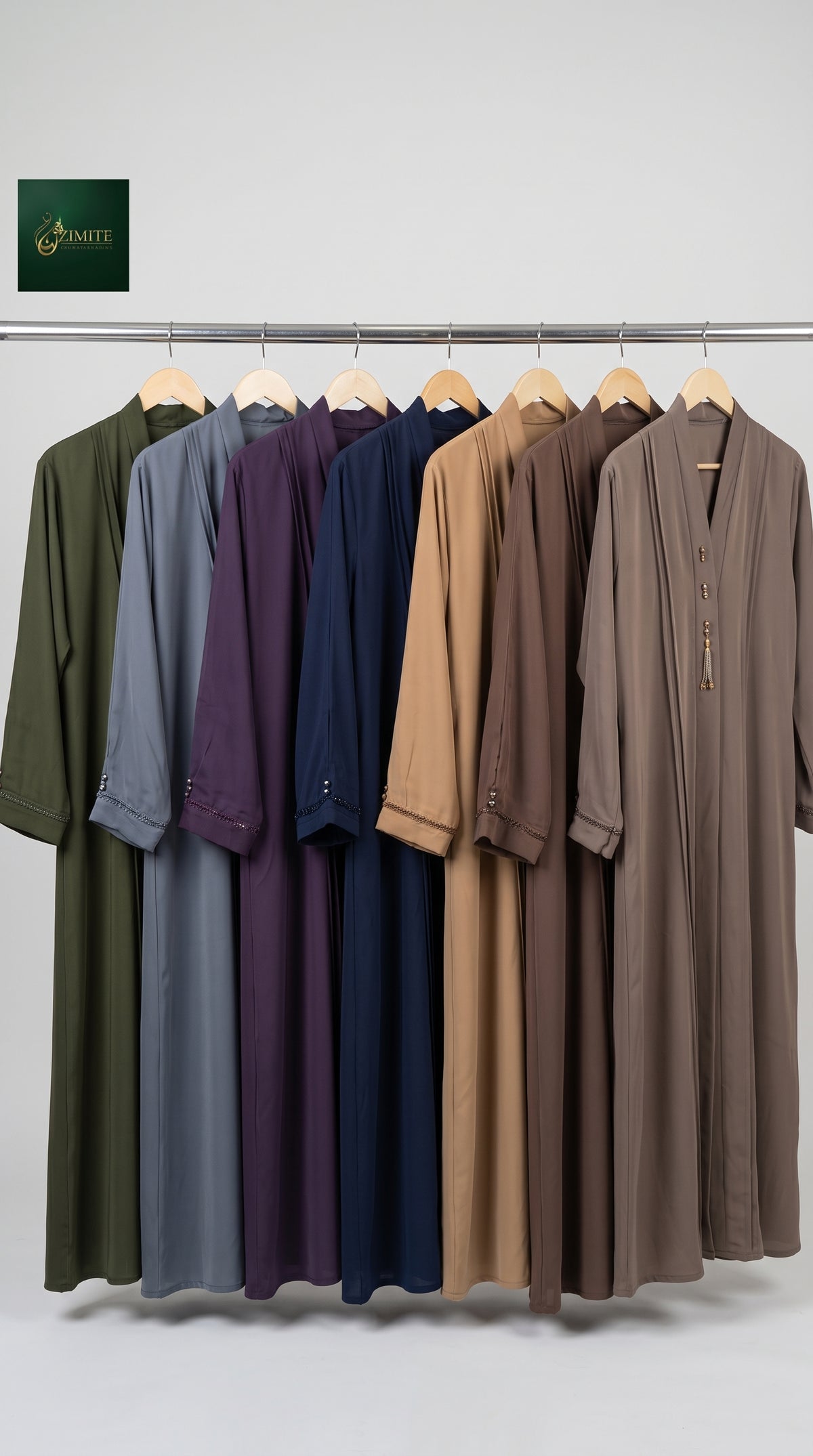 Front-Open Pleated Abaya with Crystal Buttons & Tassel | Premium Romantic Nida Handcrafted Cutdana Abaya
