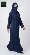 Front-Open Pintuck Panel Abaya with Crystal Buttons & Tassel | Premium Romantic Nida Handcrafted Cutdana Abaya