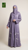 Front-Open Petal Vine Handcrafted Tissue Cutdana Abaya | Premium Romantic Nida Handwork Cutdana Colored Abaya