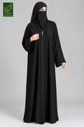 Front-Open Black Abaya with Cutdana Handwork | Premium Nida Black Handcrafted Cutdana Abaya